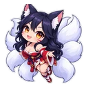 Ahri cursor: chibi Ahri with nine tails, sticker style
