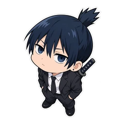 Aki Hayakawa cursor: chibi Aki with his topknot, sticker style