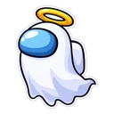 Among Us Ghost cursor: white ghost crewmate with a halo, sticker style