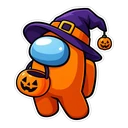 Among Us Halloween cursor: crewmate in a witch hat, sticker style
