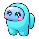 Among Us Mini Crewmate cursor: tiny cyan mini-crewmate pet, kawaii chibi sticker style