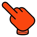 Orange Juice Crewmate hover pointer: orange gloved hand with a thick black outline, index finger pointing up-left