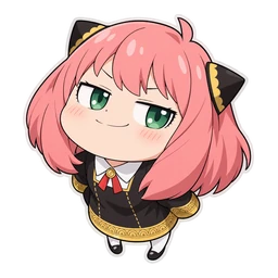 Anya Forger cursor: chibi Anya with her smug "heh" face, sticker style