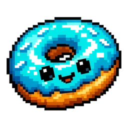 Aqua Donut Buddy cursor: pixel art donut with bright cyan icing, white sprinkles and a cute smiling face