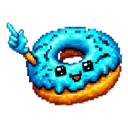Aqua Donut Buddy hover pointer: pixel art cyan-iced smiling donut raising a small blue hand that points up-left
