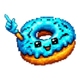 Aqua Donut Buddy hover pointer: pixel art cyan-iced smiling donut raising a small blue hand that points up-left