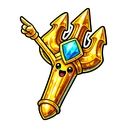 Auric Trident Guardian hover pointer: the same golden trident with a blue gem raising a finger to point up-left