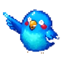 Azure Pixel Parakeet hover pointer: blue pixel art parakeet with red cheeks stretching one wing to point up-left