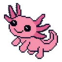 Baby Axolotl Pixel cursor: smiling pink pixel art axolotl with darker pink gills and a curled tail