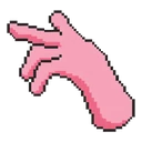 Baby Axolotl Pixel hover pointer: pink pixel art hand with a finger pointing left, dark outline