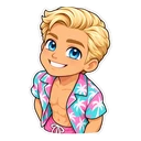 Barbie Ken cursor: chibi Ken with a beach smile, sticker style