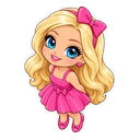 Barbie cursor: chibi Barbie in pink, sticker style