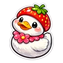 Berry Bloom Duck cursor: chubby white duck in a red strawberry hat with a collar of pink flowers, sticker style