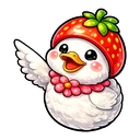 Berry Bloom Duck hover pointer: the same white duck in a strawberry hat spreading one wing out to the upper left