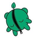 Bindle Boogie Cursor cursor: green round plush creature with a zip down its middle, closed eyes and a leaf on top