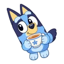Bluey Chilli hover pointer: cup of tea pointing up-left