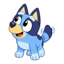 Bluey cursor: chibi Bluey wagging her tail, sticker style