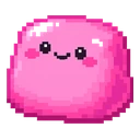 Blush Puff Marshmallow cursor: chubby pink pixel art marshmallow with black dot eyes, a smile and rosy cheeks