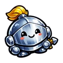 Brave Helm Buddy cursor: round silver knight helmet character with a yellow plume, pink cheeks and a smiling face