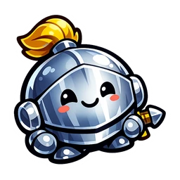 Brave Helm Buddy cursor: round silver knight helmet character with a yellow plume, pink cheeks and a smiling face