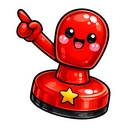 Cheeky Grade Stamp hover pointer: glossy red rubber stamp with a happy face raising a red arm that points up-left