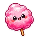 Coral Cotton Fluff cursor: smiling pink candyfloss puff with rosy cheeks on an orange stick, sticker style