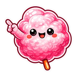 Coral Cotton Fluff hover pointer: the same pink candyfloss puff with a small arm pointing up-left