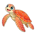Coral Turtle cursor: sea turtle, sticker style