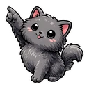 Cozy Kitten Duo hover pointer: the same fluffy grey kitten sitting up and raising a paw to point up-left