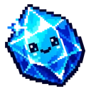 Azure Crystal Sprite cursor: faceted blue pixel art crystal with a cute face, pink cheeks and a dark outline