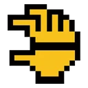 Pixel Bee & Honeycomb hover pointer: yellow pixel art hand with a black bee stripe at the wrist, pointing left