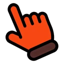Delivery Pack Duo hover pointer: orange gloved hand with a brown cuff and thick black outline, index finger pointing up