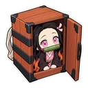 Demon Slayer Nezuko Box cursor: Nezuko's wooden carry box, sticker style