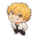 Denji cursor: chibi Denji grinning, sticker style