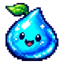 Dewdrop Pixel Pal cursor: blue pixel art water droplet with a happy open-mouthed face and a green leaf on top