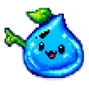 Dewdrop Pixel Pal hover pointer: the same blue pixel art droplet with a green leaf arm pointing up-left
