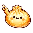 Dumpling Buddy hover pointer: the same golden dumpling raising a small arm with a finger pointing up