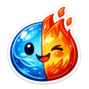 Ember Droplet cursor: round smiling character split down the middle, blue water on the left and orange flame on the right