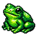 Emerald Pixel Frog cursor: shiny emerald green pixel art frog sitting and facing up-left, black outline