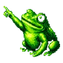 Emerald Pixel Frog hover pointer: green pixel art frog raising one webbed front leg to point up-left