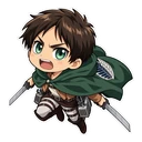 Eren Yeager cursor: chibi Eren in his Survey Corps cape, sticker style