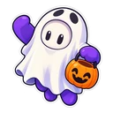 Fall Guys Halloween cursor: a Fall Guy bean in a ghost costume, sticker style