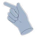 Feather Shuttlecock hover pointer: pale blue-grey gloved hand with a pointing index finger aimed up-left