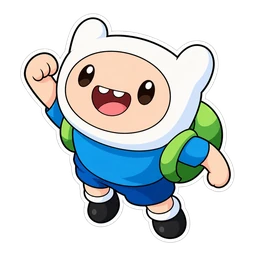 Finn the Human cursor: chibi Finn in his white bear hat, sticker style