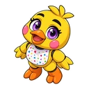 FNAF Chica cursor: chibi Chica in her Let's Eat bib, sticker style