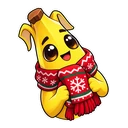 Fortnite Winterfest cursor: chibi Peely in a Winterfest scarf, sticker style