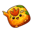 Fossil Friend hover pointer: the same smiling orange rock slab with a dinosaur footprint, one arm pointing left