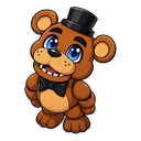 Freddy Fazbear cursor: chibi Freddy with top hat and bow tie, sticker style