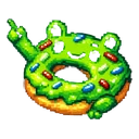Froggy Sprinkle Donut hover pointer: green-iced pixel art frog doughnut with sprinkles, raising a frog arm to point up