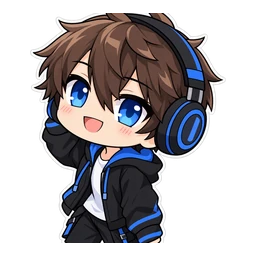Gacha Club Headphone Boy cursor: a Gacha boy wearing headphones, sticker style